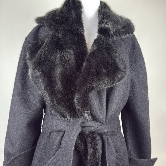 For Love And Lemons Black Faux Fur Trim Coat S - Picture 4 of 9